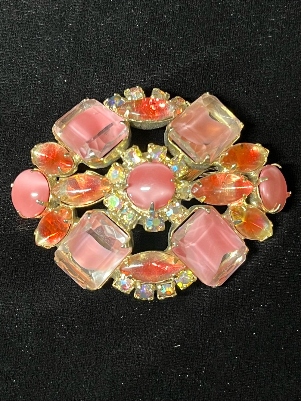 VTG Juliana DeLizza & Elster Pink Glass Brooch Pin Y-Bridge Verified D&E 1764